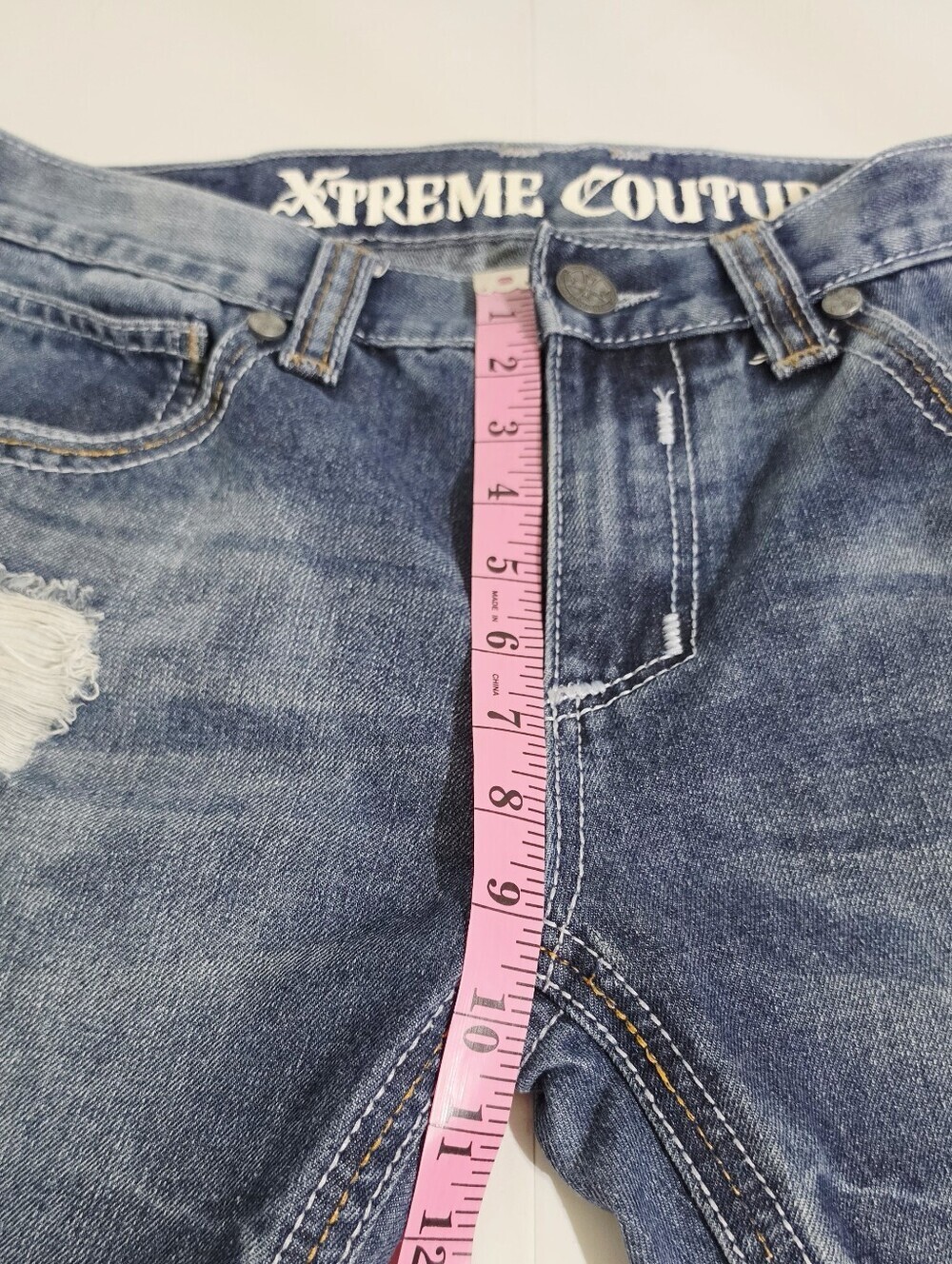 Xtreme Couture Jeans Mens 30/32 Y2K Cross Embroidered Distressed Denim Grunge - Picture 6 of 13